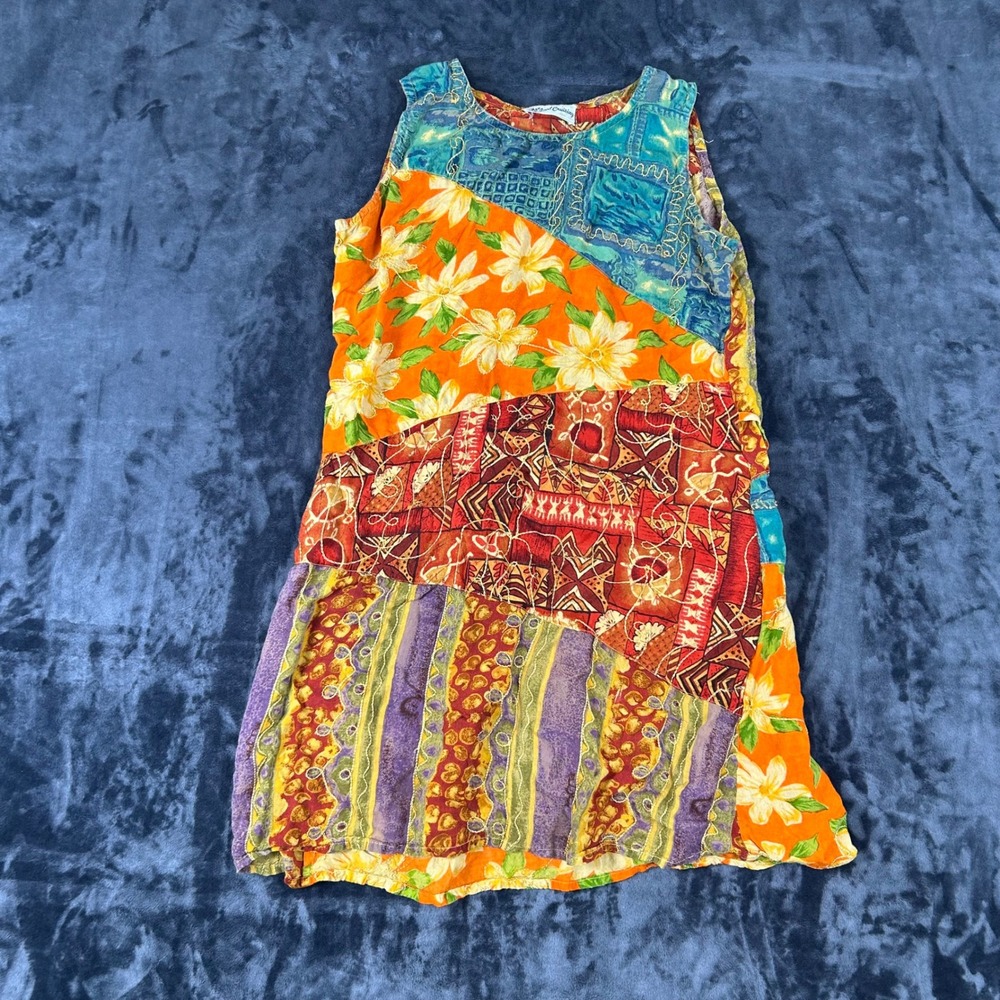 Just Cruising Patchwork Dress Womens OS Multicolor Boho Floral Embroidered Mini